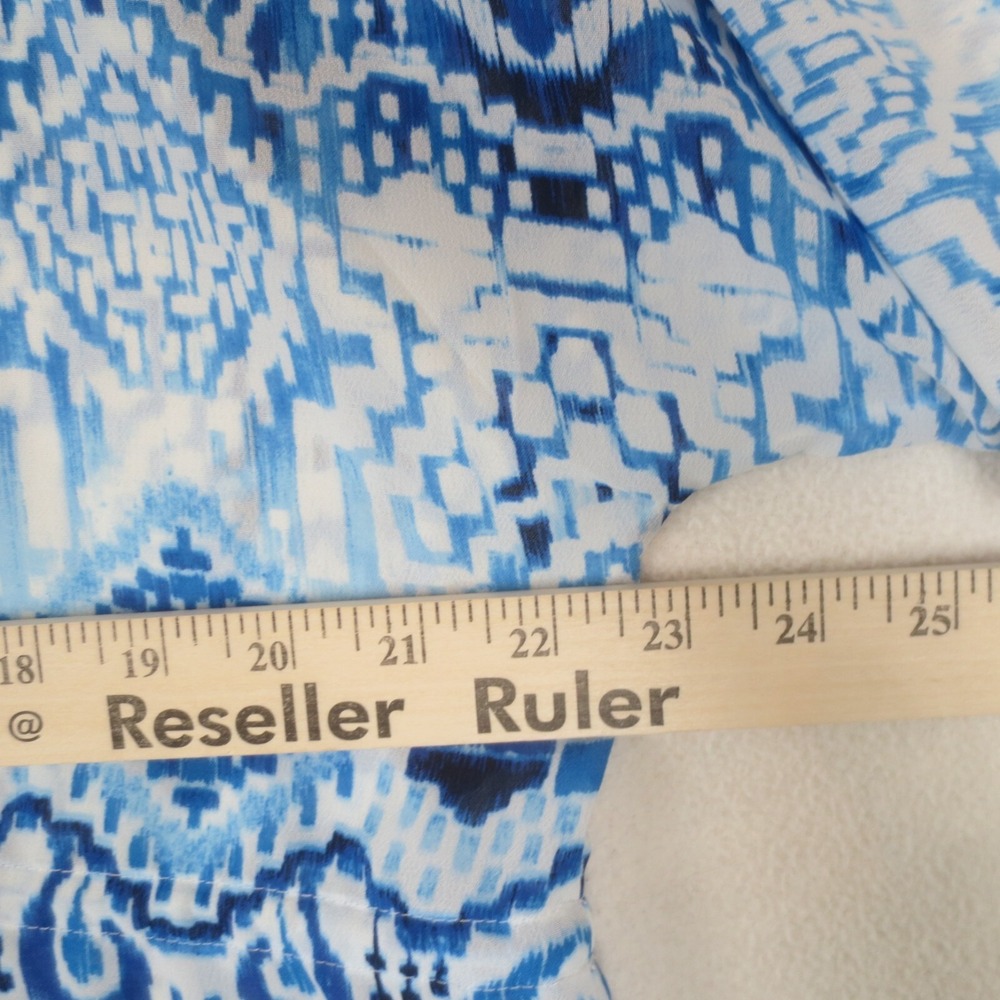 Chaps Blouse Womens Med Blue White Kimono Sleeve Tie Waist Sheer Lightweight Top - Picture 6 of 8